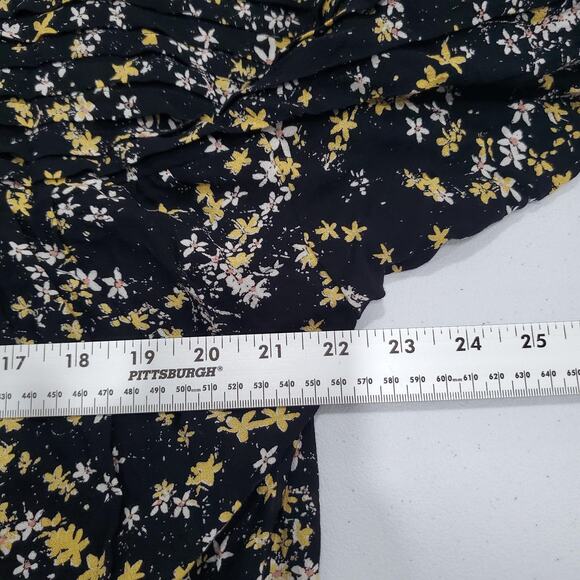 Intimately Free People Bodysuit Womens Large Black Floral Puff Sleeve Ruched - Picture 9 of 12
